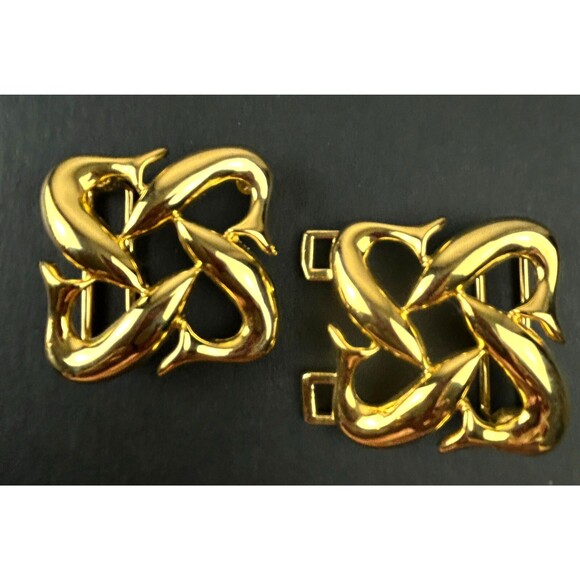Vtg Paquette Dolphin Abstract Fish Interlocking Belt Buckle Gold Tone Signed
